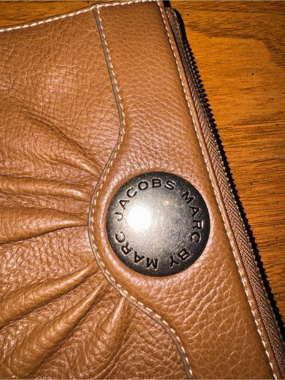Marc Jacobs Tan Leather Wristlet Wallet with Logo Medallion